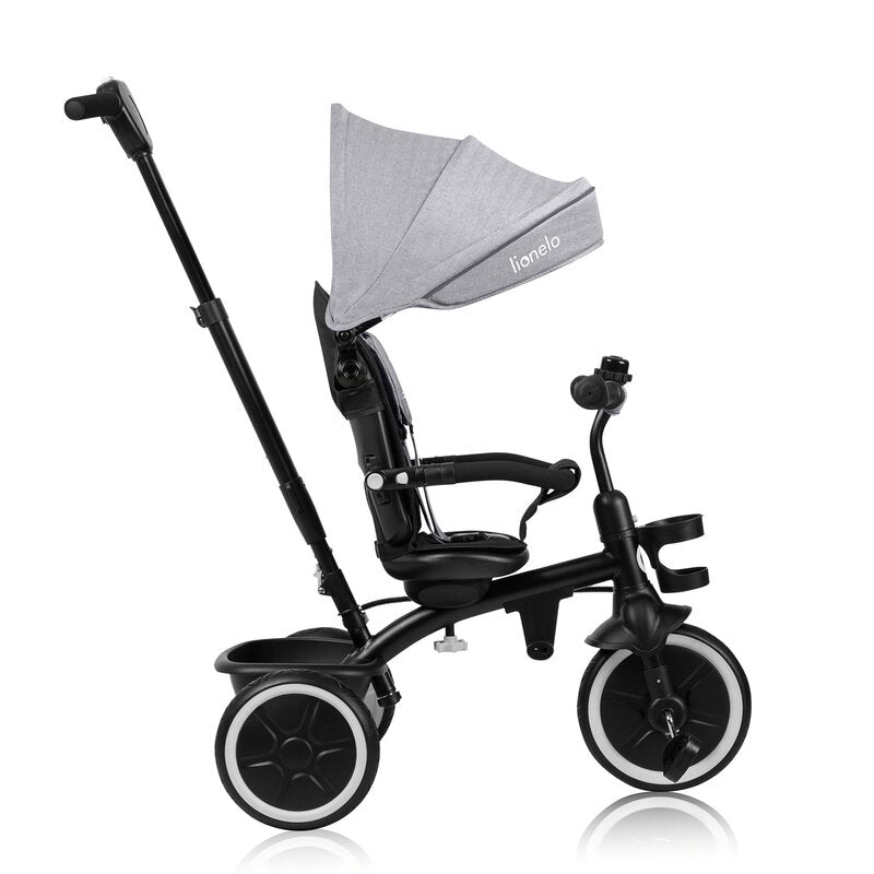 Tricicleta copii, Lionelo, Berry, 2 in 1, Multifunctionala, Suport picioare, Control al directiei, Scaun reversibil, Rotire 360 grade, Functie de roata libera, Utilizare pana la 5 ani, Constructie din otel, Conform cu standardul EN71, Gri