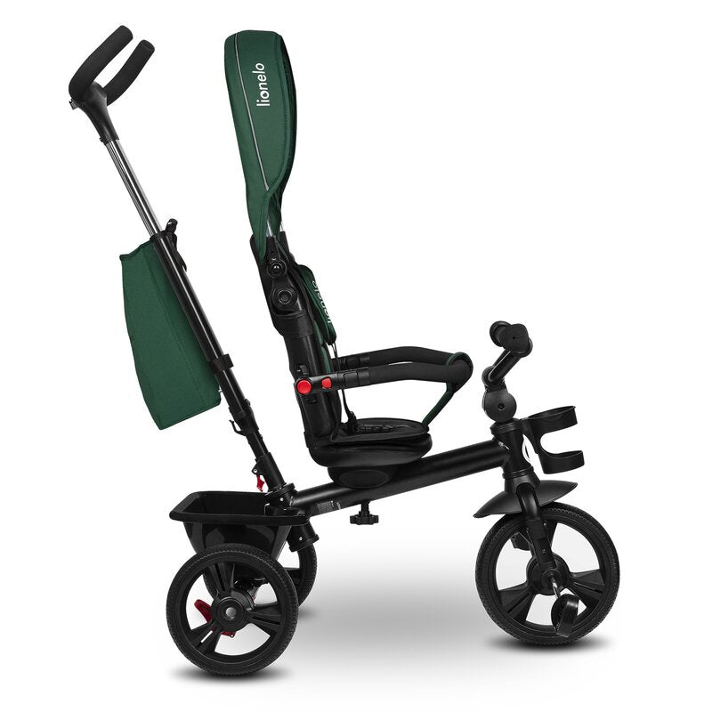 Tricicleta copii, Lionelo, Haari, Ultrapliabila, Multifunctionala, Suport picioare, Control al directiei, Scaun reversibil, Rotire 360 grade, Conform cu standardul european de securitate EN71, Verde