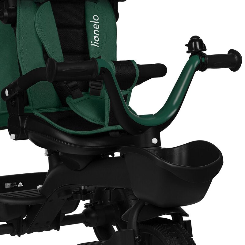 Tricicleta copii, Lionelo Kori, ultra-pliabila si multifunctionala, cu scaun rotativ 360°, control parental, suport pentru picioare si accesorii premium, Verde