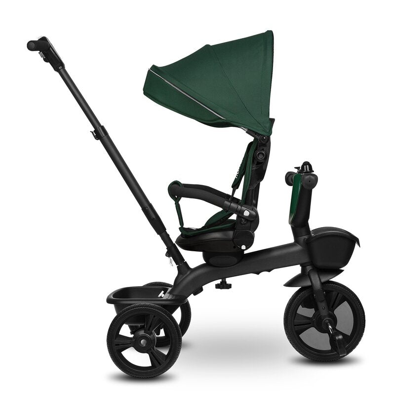 Tricicleta copii, Lionelo Kori, ultra-pliabila si multifunctionala, cu scaun rotativ 360°, control parental, suport pentru picioare si accesorii premium, Verde