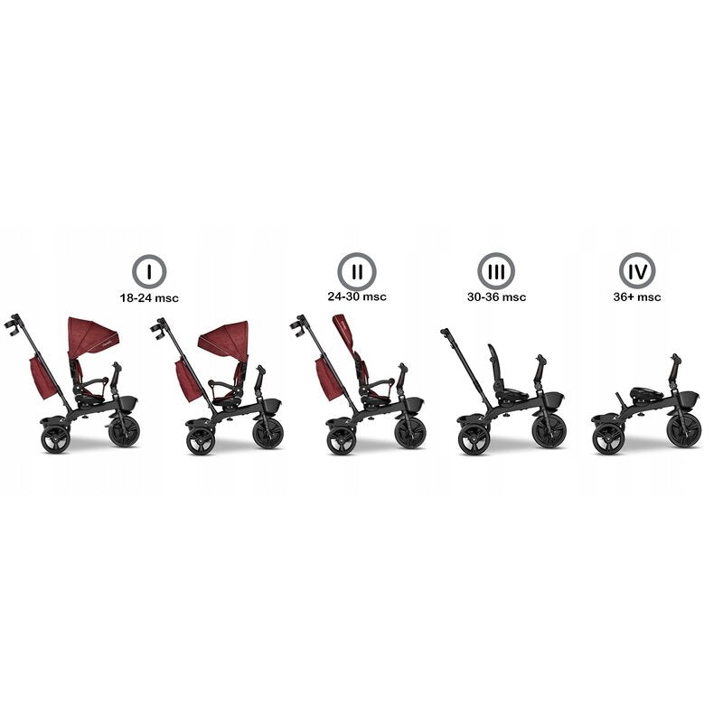 Tricicleta copii, Lionelo, Kori, Ultrapliabila, Multifunctionala. Cu suport de picioare, Control al directiei, Scaun reversibil, Rotire 360 grade, Conform cu standardul europeane de securitate EN71, Red Burgundy