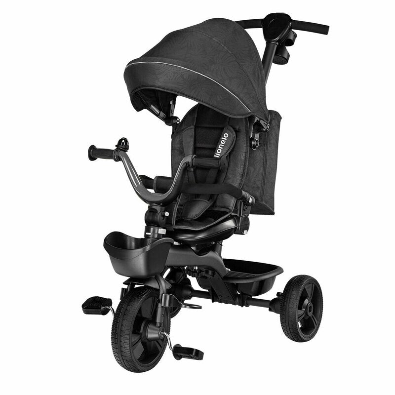 Tricicleta copii, Lionelo, Kori, Ultrapliabila, Multifunctionala, Cu suport de picioare, Control al directiei, Scaun reversibil, Rotire 360 grade, Conform cu standardul european de securitate EN71, Grey Stone