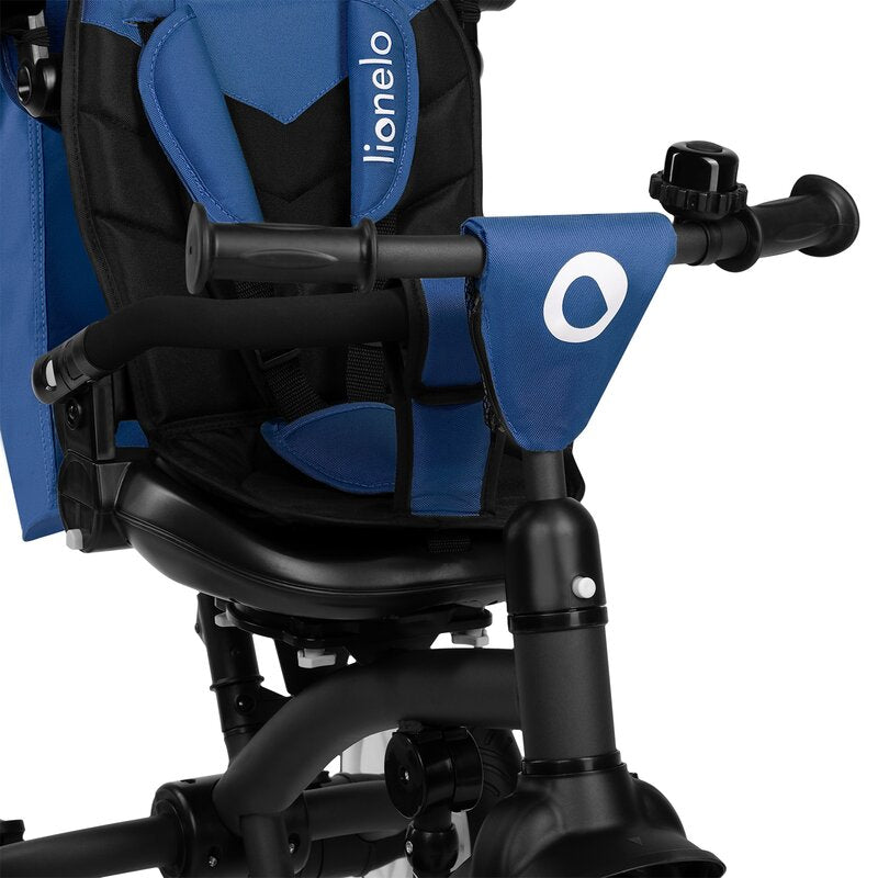 Tricicleta copii, Lionelo, Tris Plus, Ultrapliabila, Multifunctionala, Pana la 25 kg, Inclinare spatar in fata si in spate, Suport picioare, Control al directiei, Scaun reversibil, Rotire 360 grade, Conform cu EN71, 9 luni-5 ani, Albastru
