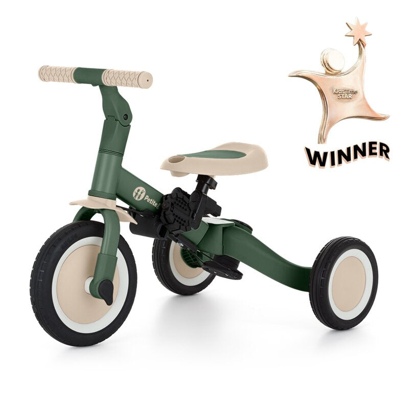 Tricicleta, Petite&Mars, Turbo, 5 in 1, Multifunctionala, Vehicul de impins, Bicicleta cu/fara pedale, Cu maner de ghidaj, Detasabil, Roti din cauciuc, Pana la 25 kg, 1.5-5 ani, Verde