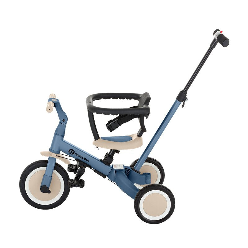 Tricicleta, Petite&Mars, Turbo, 5 in 1, Multifunctionala, Vehicul de impins, Bicicleta cu/fara pedale, Cu maner de ghidaj, Detasabil, Roti din cauciuc, Pana la 25 kg, 1.5-5 ani, Ocean Blue