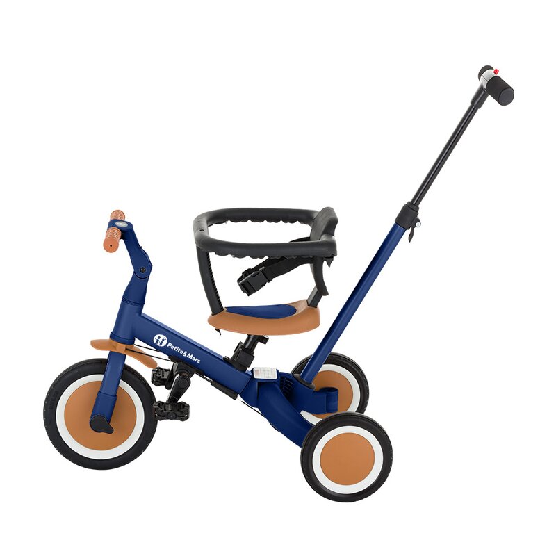 Tricicleta, Petite&Mars, Turbo, 5 in 1, Multifunctionala, Vehicul de impins, Bicicleta cu/fara pedale, Cu maner de ghidaj, Detasabil, Roti din cauciuc, Pana la 25 kg, 1.5-5 ani, Albastru