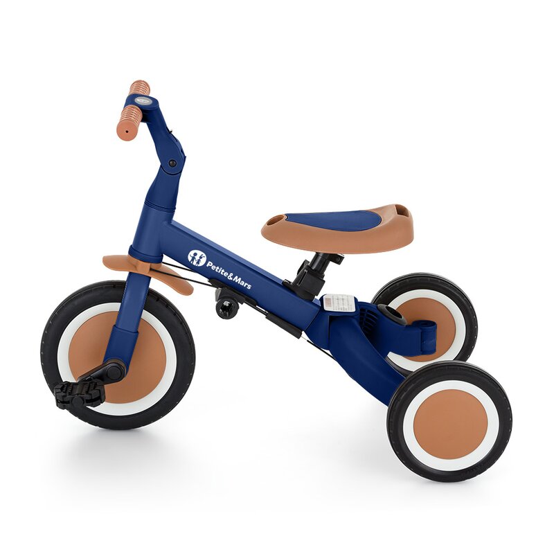 Tricicleta, Petite&Mars, Turbo, 5 in 1, Multifunctionala, Vehicul de impins, Bicicleta cu/fara pedale, Cu maner de ghidaj, Detasabil, Roti din cauciuc, Pana la 25 kg, 1.5-5 ani, Albastru