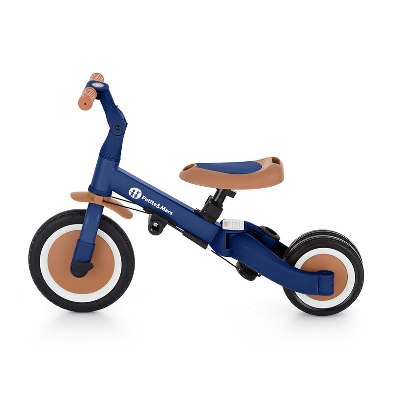 Tricicleta, Petite&Mars, Turbo, 5 in 1, Multifunctionala, Vehicul de impins, Bicicleta cu/fara pedale, Cu maner de ghidaj, Detasabil, Roti din cauciuc, Pana la 25 kg, 1.5-5 ani, Albastru