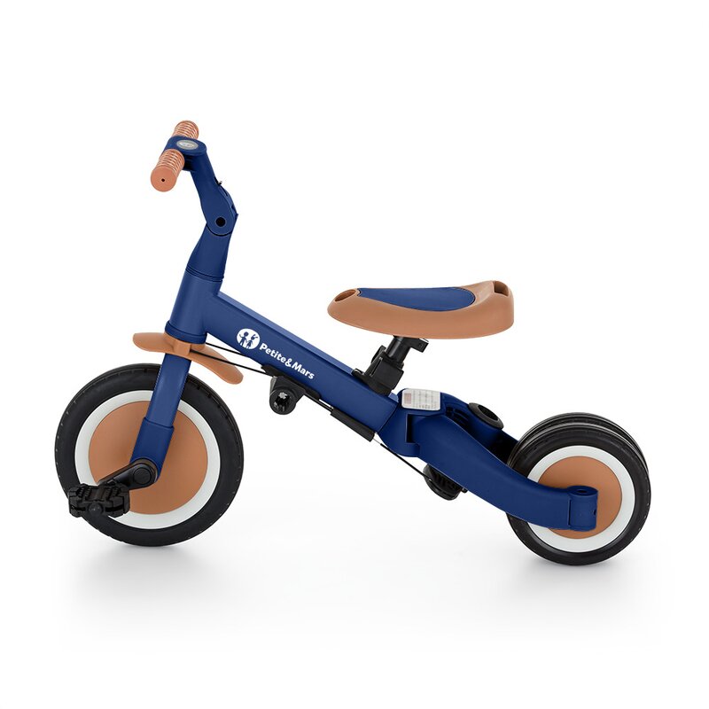 Tricicleta, Petite&Mars, Turbo, 5 in 1, Multifunctionala, Vehicul de impins, Bicicleta cu/fara pedale, Cu maner de ghidaj, Detasabil, Roti din cauciuc, Pana la 25 kg, 1.5-5 ani, Albastru