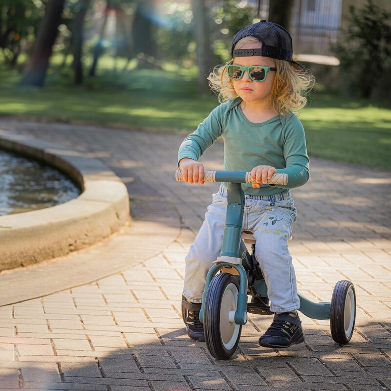 Tricicleta, Petite&Mars, Turbo, 5 in 1, Multifunctionala, Vehicul de impins, Bicicleta cu/fara pedale, Cu maner de ghidaj, Detasabil, Roti din cauciuc, Pana la 25 kg, 1.5-5 ani, Albastru