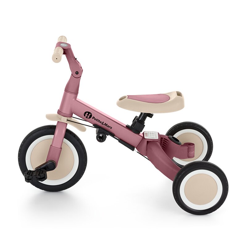 Tricicleta, Petite&Mars, Turbo, 5 in 1, Multifunctionala, Vehicul de impins, Bicicleta cu/fara pedale, Cu maner de ghidaj, Detasabil, Roti din cauciuc, Pana la 25 kg, 1.5-5 ani, Dusty Rose