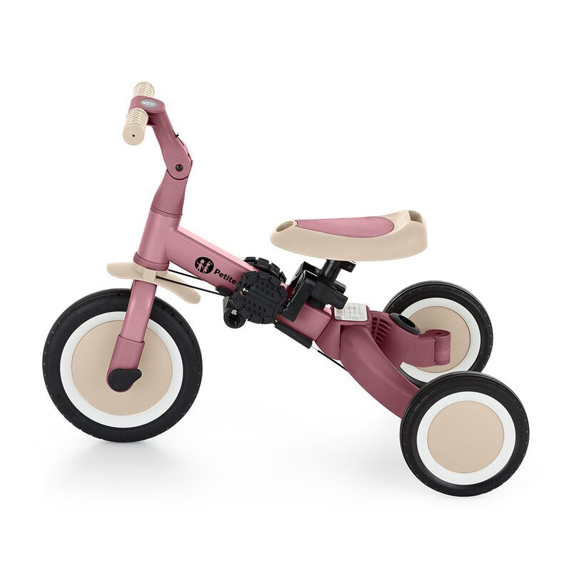 Tricicleta, Petite&Mars, Turbo, 5 in 1, Multifunctionala, Vehicul de impins, Bicicleta cu/fara pedale, Cu maner de ghidaj, Detasabil, Roti din cauciuc, Pana la 25 kg, 1.5-5 ani, Dusty Rose