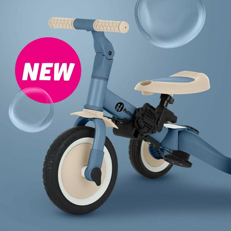 Tricicleta, Petite&Mars, Turbo, 5 in 1, Multifunctionala, Vehicul de impins, Bicicleta cu/fara pedale, Cu maner de ghidaj, Detasabil, Roti din cauciuc, Pana la 25 kg, 1.5-5 ani, Ocean Blue