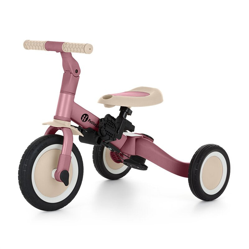 Tricicleta, Petite&Mars, Turbo, 5 in 1, Multifunctionala, Vehicul de impins, Bicicleta cu/fara pedale, Cu maner de ghidaj, Detasabil, Roti din cauciuc, Pana la 25 kg, 1.5-5 ani, Dusty Rose