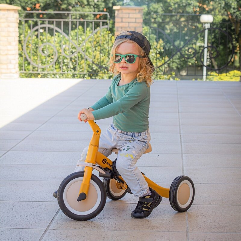 Tricicleta, Petite&Mars, Turbo, 5 in 1, Multifunctionala, Vehicul de impins, Bicicleta cu/fara pedale, Cu maner de ghidaj, Detasabil, Roti din cauciuc, Pana la 25 kg, 1.5-5 ani, Bej
