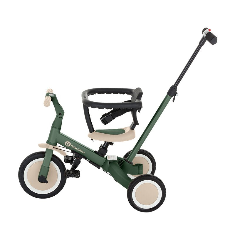 Tricicleta, Petite&Mars, Turbo, 5 in 1, Multifunctionala, Vehicul de impins, Bicicleta cu/fara pedale, Cu maner de ghidaj, Detasabil, Roti din cauciuc, Pana la 25 kg, 1.5-5 ani, Verde