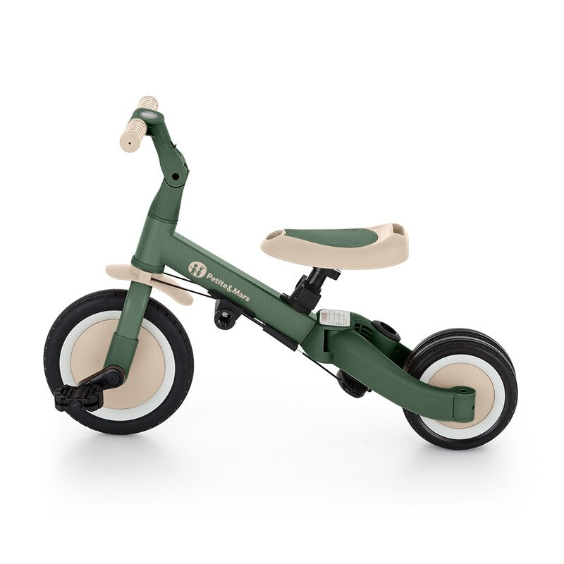 Tricicleta, Petite&Mars, Turbo, 5 in 1, Multifunctionala, Vehicul de impins, Bicicleta cu/fara pedale, Cu maner de ghidaj, Detasabil, Roti din cauciuc, Pana la 25 kg, 1.5-5 ani, Verde