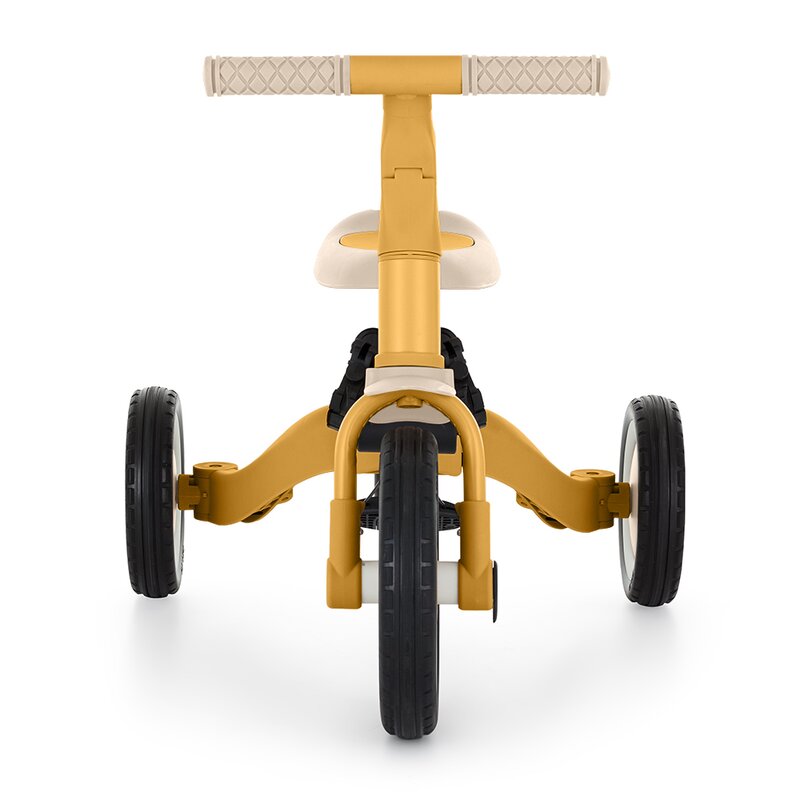 Tricicleta, Petite&Mars, Turbo, 5 in 1, Multifunctionala, Vehicul de impins, Bicicleta cu/fara pedale, Cu maner de ghidaj, Detasabil, Roti din cauciuc, Pana la 25 kg, 1.5-5 ani, Ocru