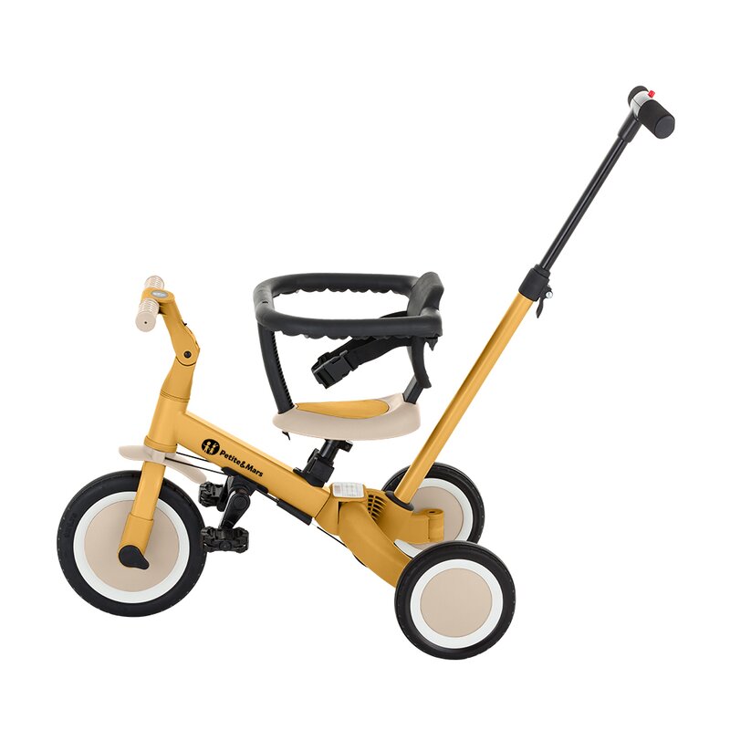 Tricicleta, Petite&Mars, Turbo, 5 in 1, Multifunctionala, Vehicul de impins, Bicicleta cu/fara pedale, Cu maner de ghidaj, Detasabil, Roti din cauciuc, Pana la 25 kg, 1.5-5 ani, Ocru