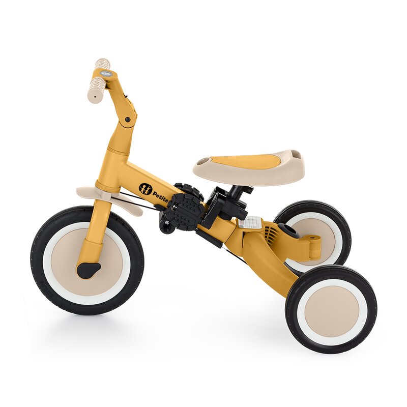 Tricicleta, Petite&Mars, Turbo, 5 in 1, Multifunctionala, Vehicul de impins, Bicicleta cu/fara pedale, Cu maner de ghidaj, Detasabil, Roti din cauciuc, Pana la 25 kg, 1.5-5 ani, Ocru