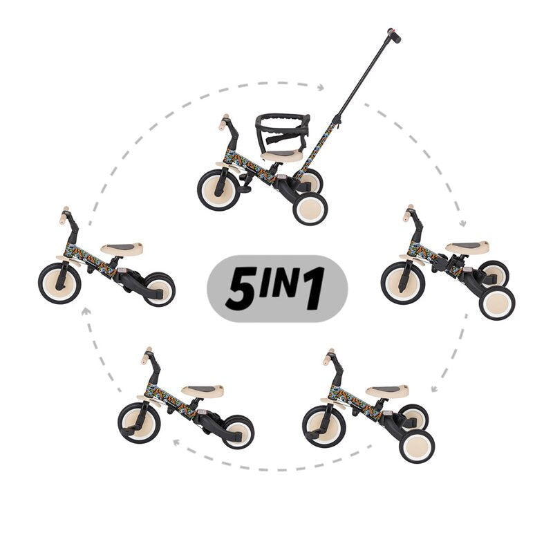 Tricicleta, Petite&Mars, Turbo, Editie limitata, 5 in 1, Multifunctionala, Vehicul de impins, Bicicleta cu/fara pedale, Cu maner de ghidaj, Detasabil, Roti din cauciuc, Pana la 25 kg, 1.5-5 ani, City Beat