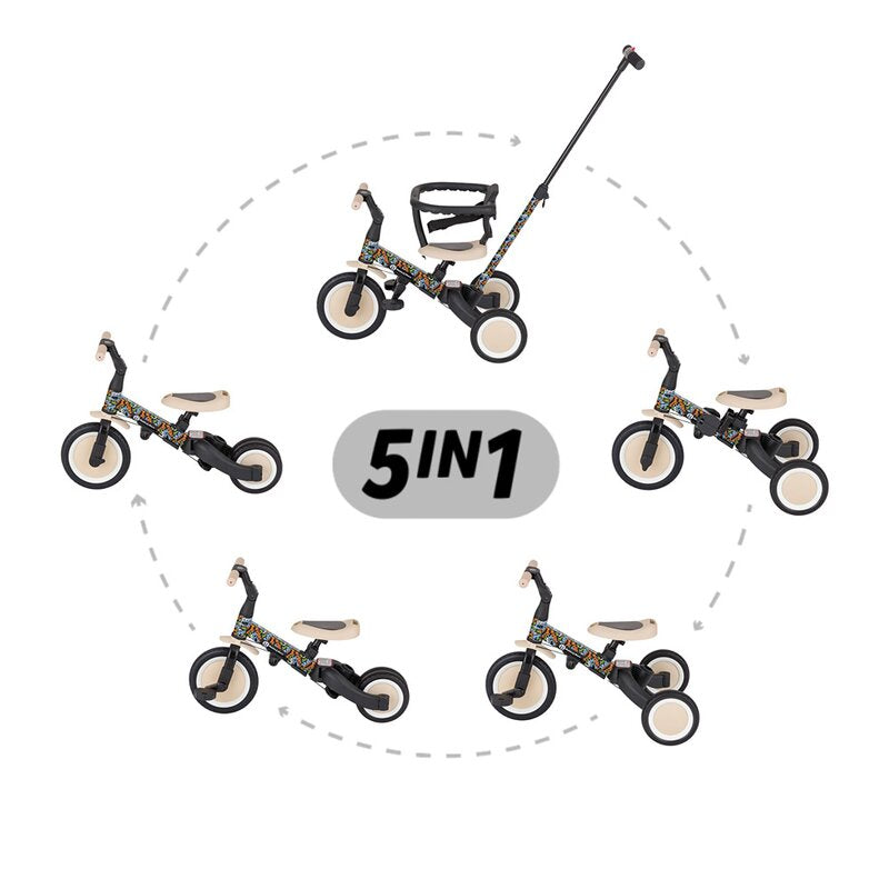 Tricicleta, Petite&Mars, Turbo, Editie limitata, 5 in 1, Multifunctionala, Vehicul de impins, Bicicleta cu/fara pedale, Cu maner de ghidaj, Detasabil, Roti din cauciuc, Pana la 25 kg, 1.5-5 ani, City Beat