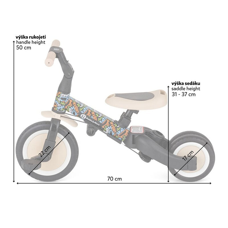 Tricicleta, Petite&Mars, Turbo, Editie limitata, 5 in 1, Multifunctionala, Vehicul de impins, Bicicleta cu/fara pedale, Cu maner de ghidaj, Detasabil, Roti din cauciuc, Pana la 25 kg, 1.5-5 ani, City Beat