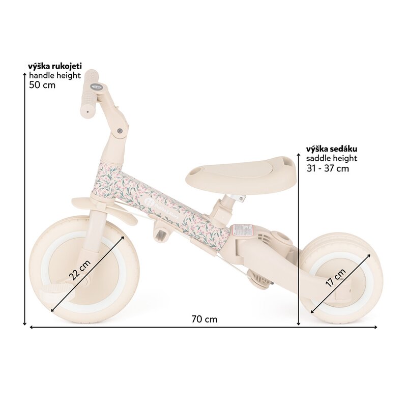 Tricicleta, Petite&Mars, Turbo, Editie limitata, 5 in 1, Multifunctionala, Vehicul de impins, Bicicleta cu/fara pedale, Cu maner de ghidaj, Detasabil, Roti din cauciuc, Pana la 25 kg, 1.5-5 ani, Pink Meadow
