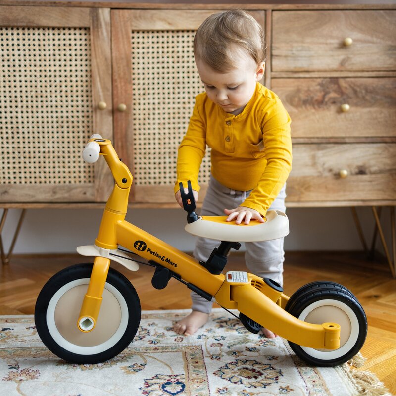 Tricicleta, Petite&Mars, Turbo, Editie limitata, 5 in 1, Multifunctionala, Vehicul de impins, Bicicleta cu/fara pedale, Cu maner de ghidaj, Detasabil, Roti din cauciuc, Pana la 25 kg, 1.5-5 ani, Pink Meadow