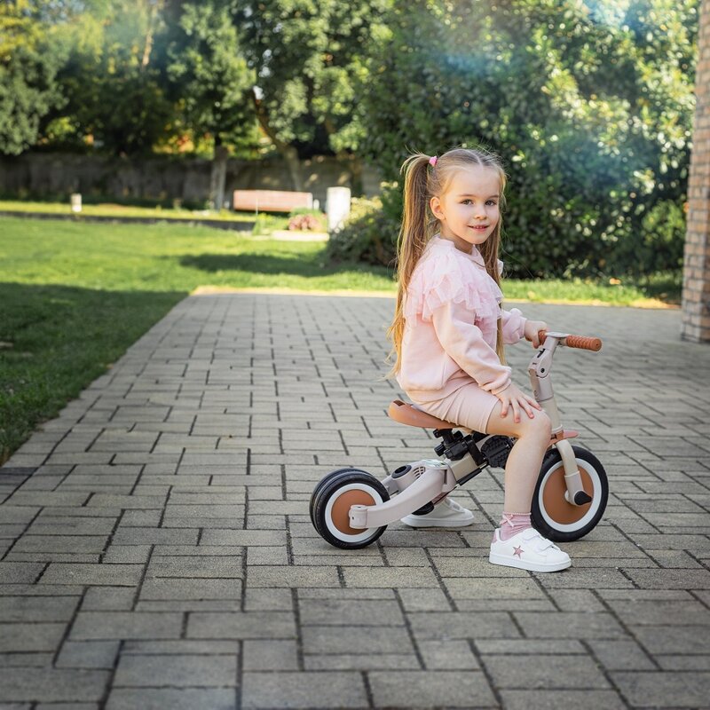 Tricicleta, Petite&Mars, Turbo, Editie limitata, 5 in 1, Multifunctionala, Vehicul de impins, Bicicleta cu/fara pedale, Cu maner de ghidaj, Detasabil, Roti din cauciuc, Pana la 25 kg, 1.5-5 ani, Pink Meadow