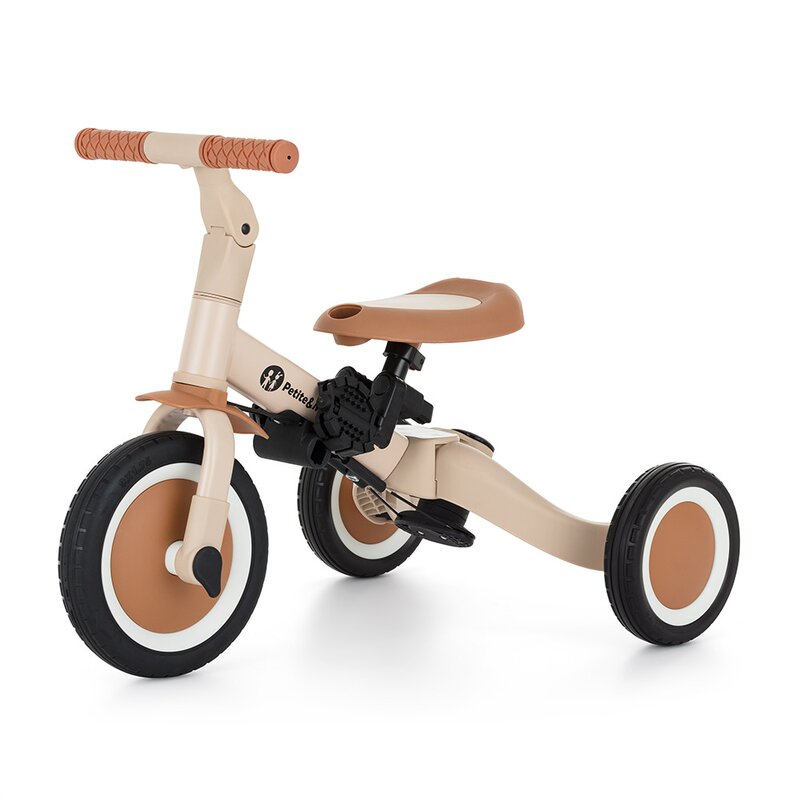 Tricicleta, Petite&Mars, Turbo Plus, 5 in 1, Multifunctionala, Vehicul de impins, Bicicleta cu/fara pedale, Cu maner de ghidaj, Detasabil, Roti din cauciuc, Capotina pentru soare, Pana la 25 kg, 1.5-5 ani, Bej