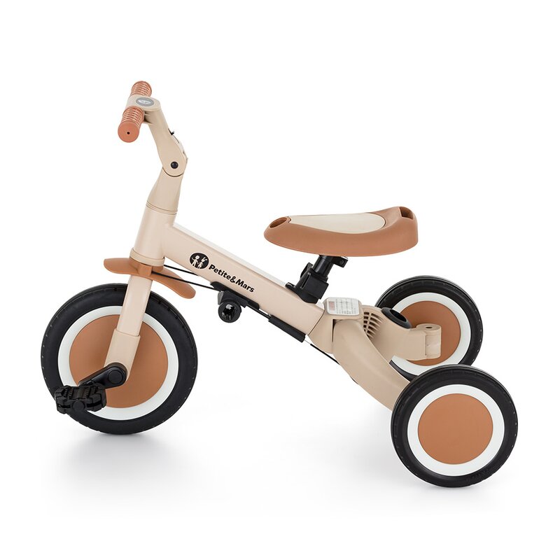 Tricicleta, Petite&Mars, Turbo Plus, 5 in 1, Multifunctionala, Vehicul de impins, Bicicleta cu/fara pedale, Cu maner de ghidaj, Detasabil, Roti din cauciuc, Capotina pentru soare, Pana la 25 kg, 1.5-5 ani, Bej