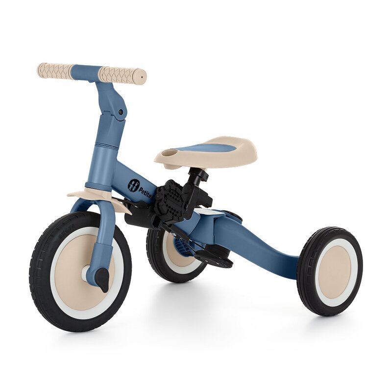 Tricicleta, Petite&Mars, Turbo Plus, 5 in 1, Multifunctionala, Vehicul de impins, Bicicleta cu/fara pedale, Cu maner de ghidaj, Detasabil, Roti din cauciuc, Capotina pentru soare, Pana la 25 kg, 1.5-5 ani, Albastru