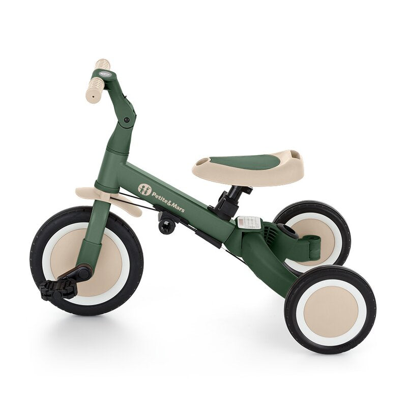 Tricicleta, Petite&Mars, Turbo Plus, 5 in 1, Multifunctionala, Vehicul de impins, Bicicleta cu/fara pedale, Cu maner de ghidaj, Detasabil, Roti din cauciuc, Capotina pentru soare, Pana la 25 kg, 1.5-5 ani, Verde