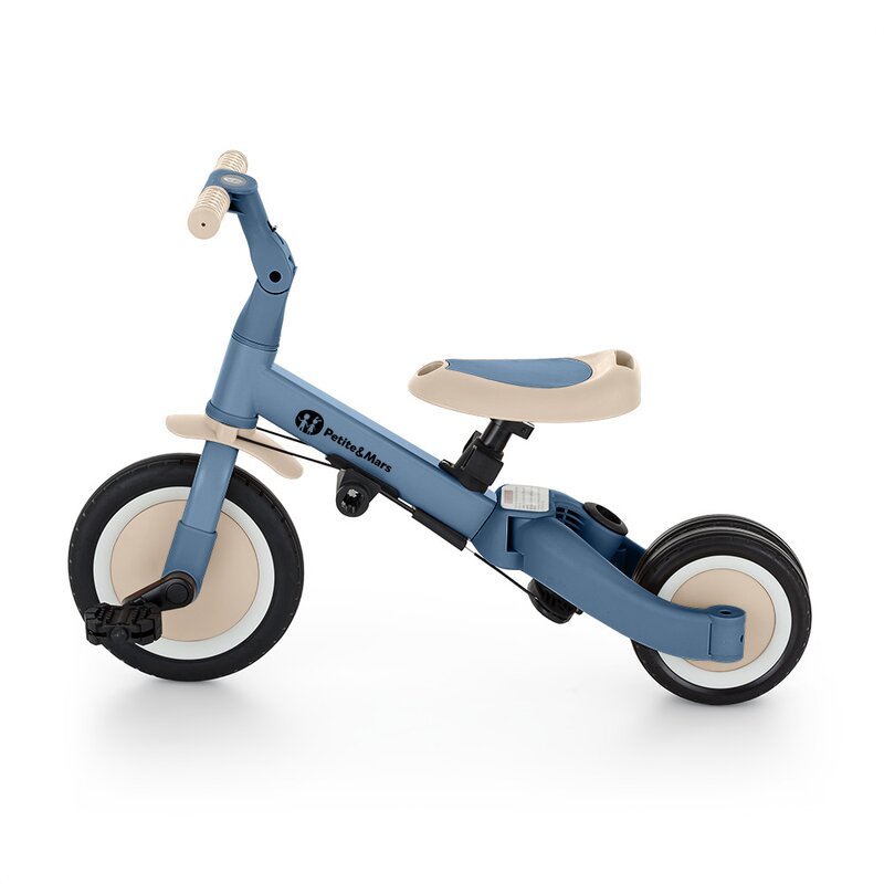 Tricicleta, Petite&Mars, Turbo Plus, 5 in 1, Multifunctionala, Vehicul de impins, Bicicleta cu/fara pedale, Cu maner de ghidaj, Detasabil, Roti din cauciuc, Capotina pentru soare, Pana la 25 kg, 1.5-5 ani, Albastru