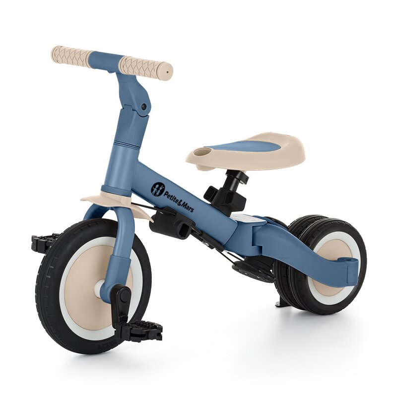 Tricicleta, Petite&Mars, Turbo Plus, 5 in 1, Multifunctionala, Vehicul de impins, Bicicleta cu/fara pedale, Cu maner de ghidaj, Detasabil, Roti din cauciuc, Capotina pentru soare, Pana la 25 kg, 1.5-5 ani, Albastru