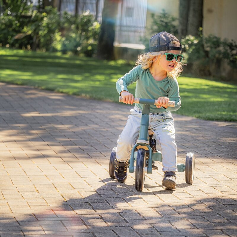 Tricicleta, Petite&Mars, Turbo Plus, 5 in 1, Multifunctionala, Vehicul de impins, Bicicleta cu/fara pedale, Cu maner de ghidaj, Detasabil, Roti din cauciuc, Capotina pentru soare, Pana la 25 kg, 1.5-5 ani, Verde