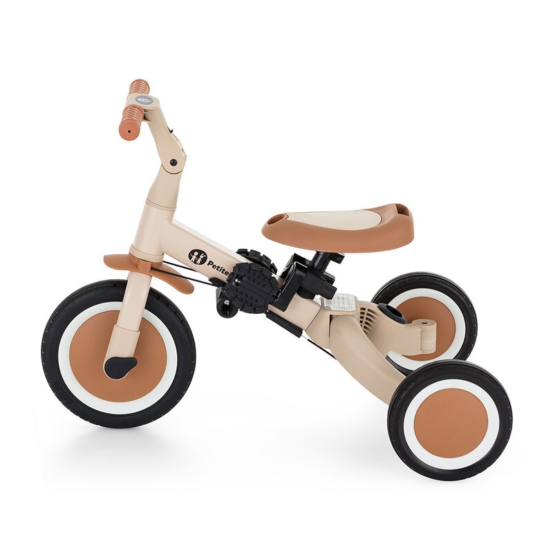Tricicleta, Petite&Mars, Turbo Plus, 5 in 1, Multifunctionala, Vehicul de impins, Bicicleta cu/fara pedale, Cu maner de ghidaj, Detasabil, Roti din cauciuc, Capotina pentru soare, Pana la 25 kg, 1.5-5 ani, Bej