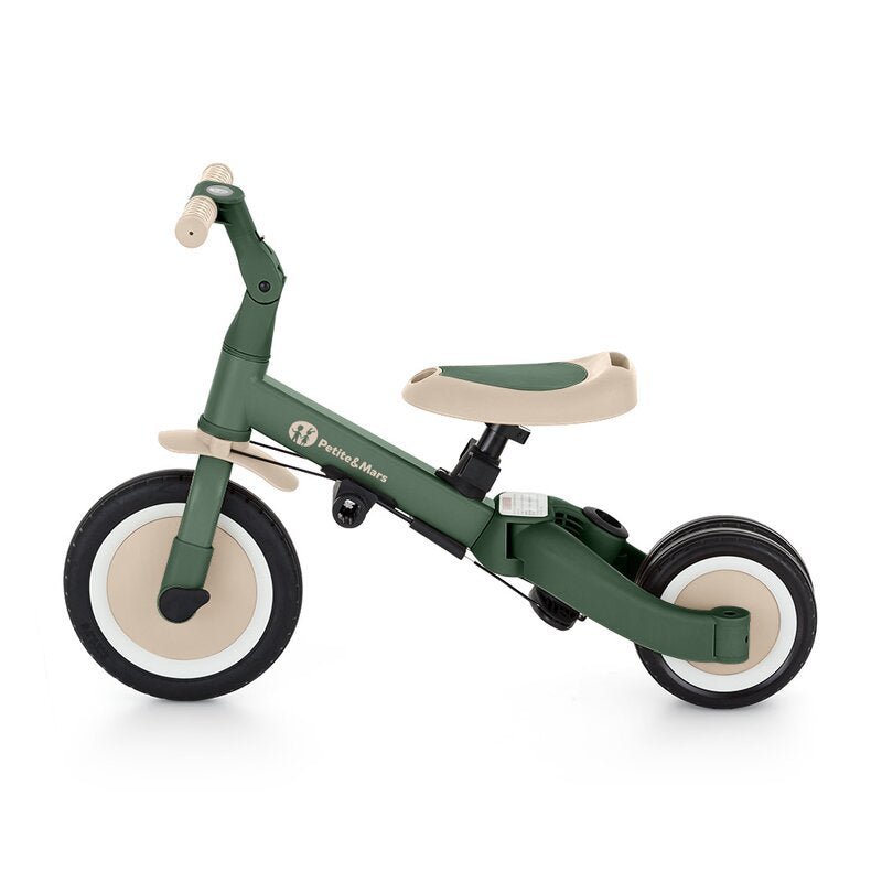 Tricicleta, Petite&Mars, Turbo Plus, 5 in 1, Multifunctionala, Vehicul de impins, Bicicleta cu/fara pedale, Cu maner de ghidaj, Detasabil, Roti din cauciuc, Capotina pentru soare, Pana la 25 kg, 1.5-5 ani, Verde
