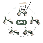 Tricicleta, Petite&Mars, Turbo Plus, 5 in 1, Multifunctionala, Vehicul de impins, Bicicleta cu/fara pedale, Cu maner de ghidaj, Detasabil, Roti din cauciuc, Capotina pentru soare, Pana la 25 kg, 1.5-5 ani, Verde
