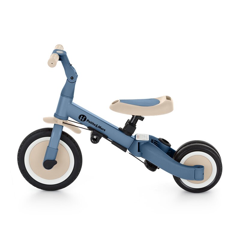 Tricicleta, Petite&Mars, Turbo Plus, 5 in 1, Multifunctionala, Vehicul de impins, Bicicleta cu/fara pedale, Cu maner de ghidaj, Detasabil, Roti din cauciuc, Capotina pentru soare, Pana la 25 kg, 1.5-5 ani, Albastru