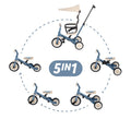Tricicleta, Petite&Mars, Turbo Plus, 5 in 1, Multifunctionala, Vehicul de impins, Bicicleta cu/fara pedale, Cu maner de ghidaj, Detasabil, Roti din cauciuc, Capotina pentru soare, Pana la 25 kg, 1.5-5 ani, Albastru