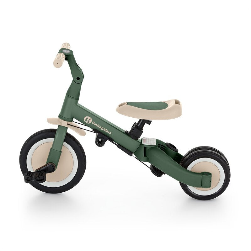 Tricicleta, Petite&Mars, Turbo Plus, 5 in 1, Multifunctionala, Vehicul de impins, Bicicleta cu/fara pedale, Cu maner de ghidaj, Detasabil, Roti din cauciuc, Capotina pentru soare, Pana la 25 kg, 1.5-5 ani, Verde