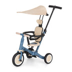 Tricicleta, Petite&Mars, Turbo Plus, 5 in 1, Multifunctionala, Vehicul de impins, Bicicleta cu/fara pedale, Cu maner de ghidaj, Detasabil, Roti din cauciuc, Capotina pentru soare, Pana la 25 kg, 1.5-5 ani, Albastru
