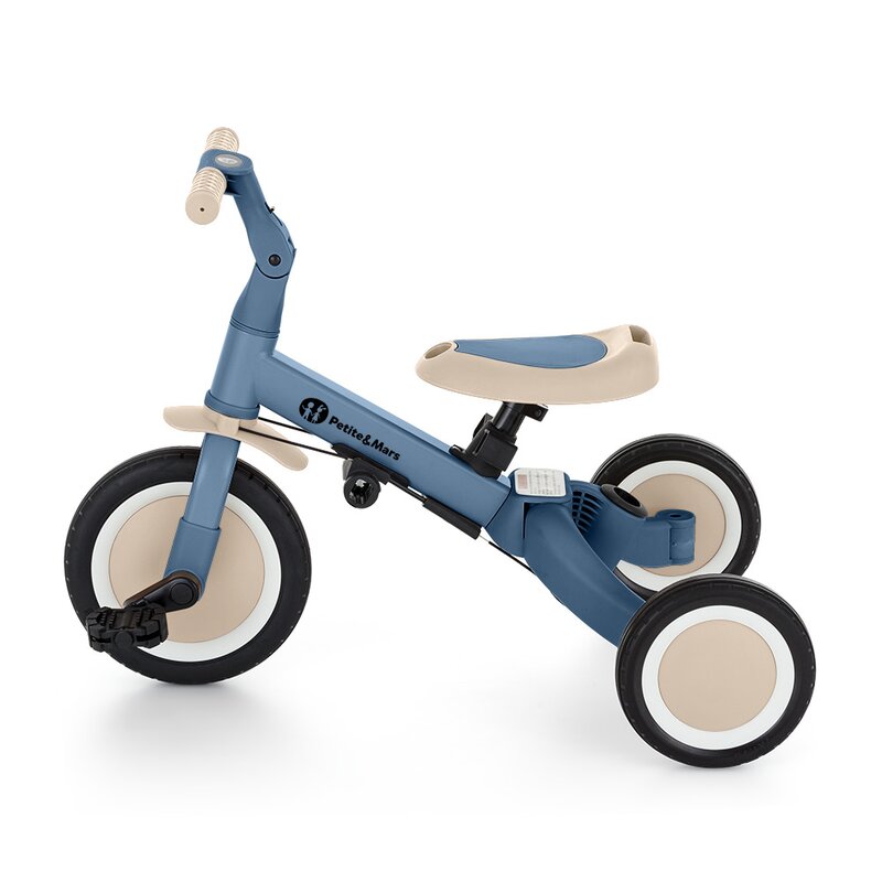 Tricicleta, Petite&Mars, Turbo Plus, 5 in 1, Multifunctionala, Vehicul de impins, Bicicleta cu/fara pedale, Cu maner de ghidaj, Detasabil, Roti din cauciuc, Capotina pentru soare, Pana la 25 kg, 1.5-5 ani, Albastru