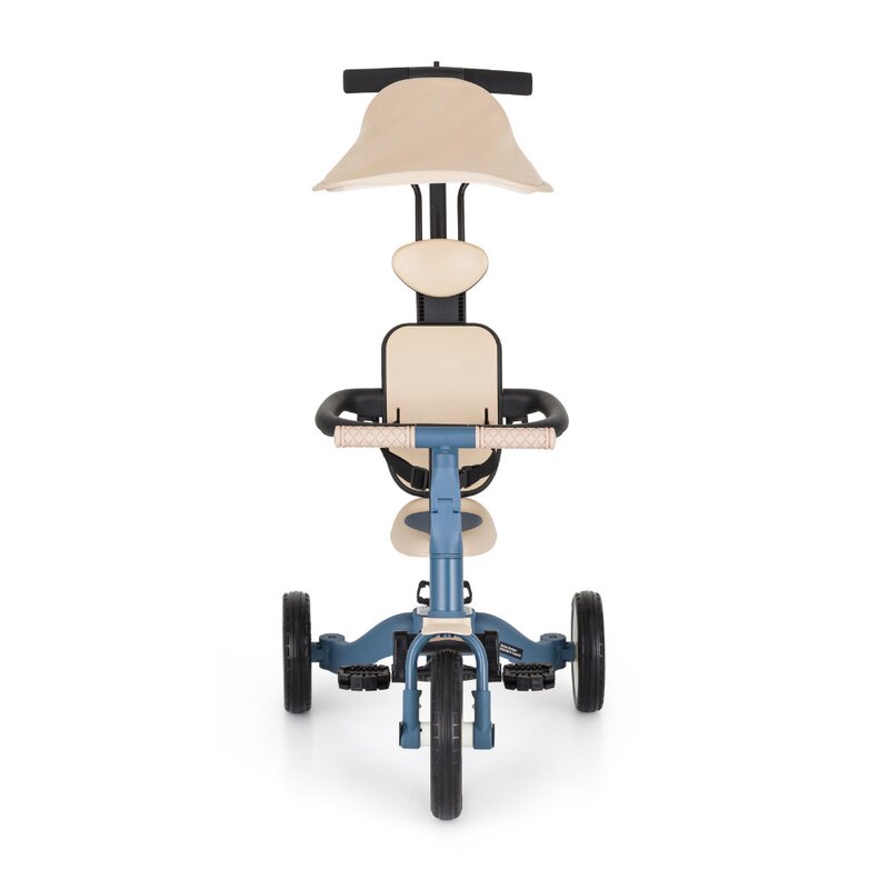 Tricicleta, Petite&Mars, Turbo Plus, 5 in 1, Multifunctionala, Vehicul de impins, Bicicleta cu/fara pedale, Cu maner de ghidaj, Detasabil, Roti din cauciuc, Capotina pentru soare, Pana la 25 kg, 1.5-5 ani, Albastru