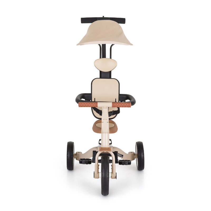 Tricicleta, Petite&Mars, Turbo Plus, 5 in 1, Multifunctionala, Vehicul de impins, Bicicleta cu/fara pedale, Cu maner de ghidaj, Detasabil, Roti din cauciuc, Capotina pentru soare, Pana la 25 kg, 1.5-5 ani, Bej