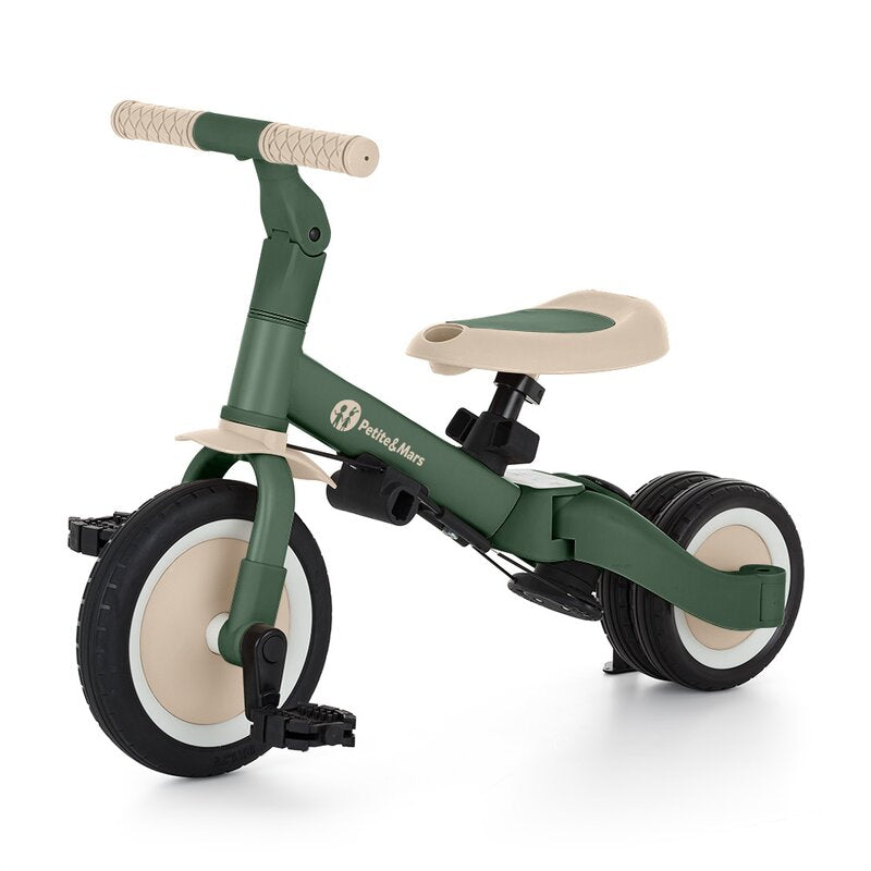 Tricicleta, Petite&Mars, Turbo Plus, 5 in 1, Multifunctionala, Vehicul de impins, Bicicleta cu/fara pedale, Cu maner de ghidaj, Detasabil, Roti din cauciuc, Capotina pentru soare, Pana la 25 kg, 1.5-5 ani, Verde