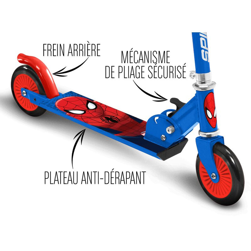 Trotineta pliabila copii Stamp Spiderman cu roti 125 mm si ghidon reglabil 3 ani+