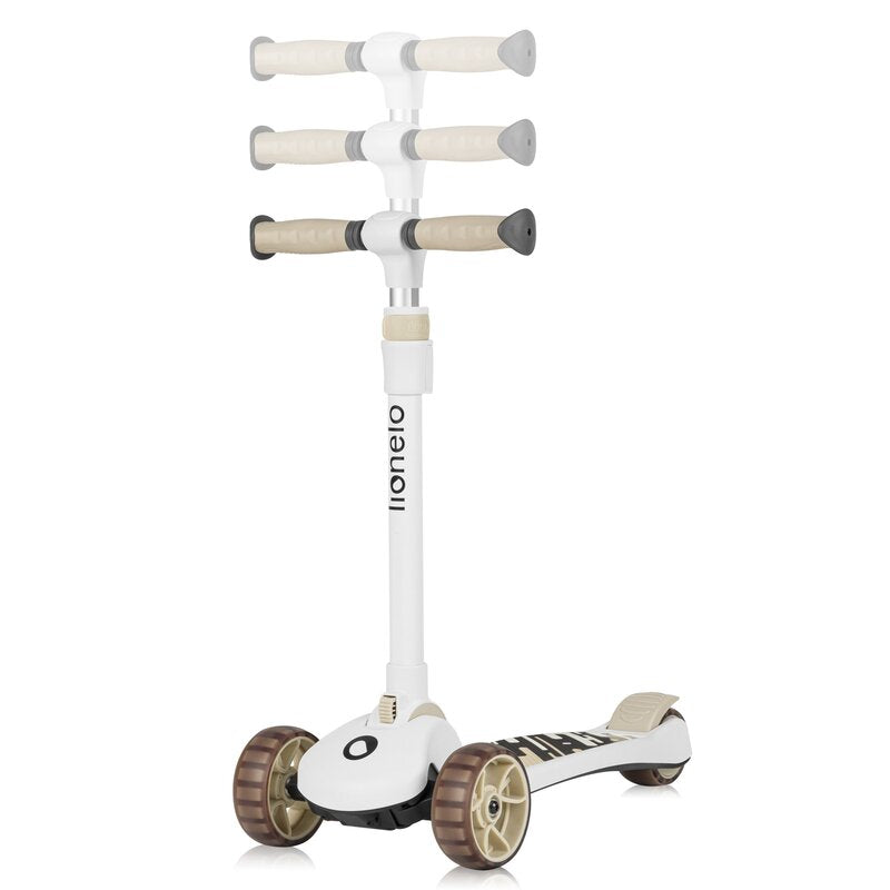 Trotineta, Lionelo, Franky, Multifunctionala, Pliabila, Pana la 50 kg, Bicicleta cu 3 roti si trotineta de echilibru, Ghidon reglabil, Sezut detasabil, Roti cu LED, Conform cu EN71, EN62115, 12 luni+, Bej